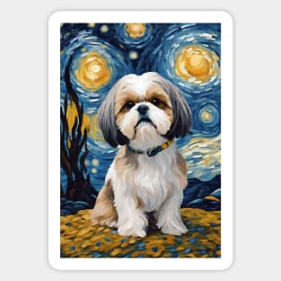 Shih Tzu Dog Breed Painting in a Van Gogh Starry Night Art Style Sticker